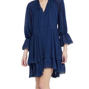 Alice + Olivia Navy Blue Boho V-neck Tie Neck Dress Size 4